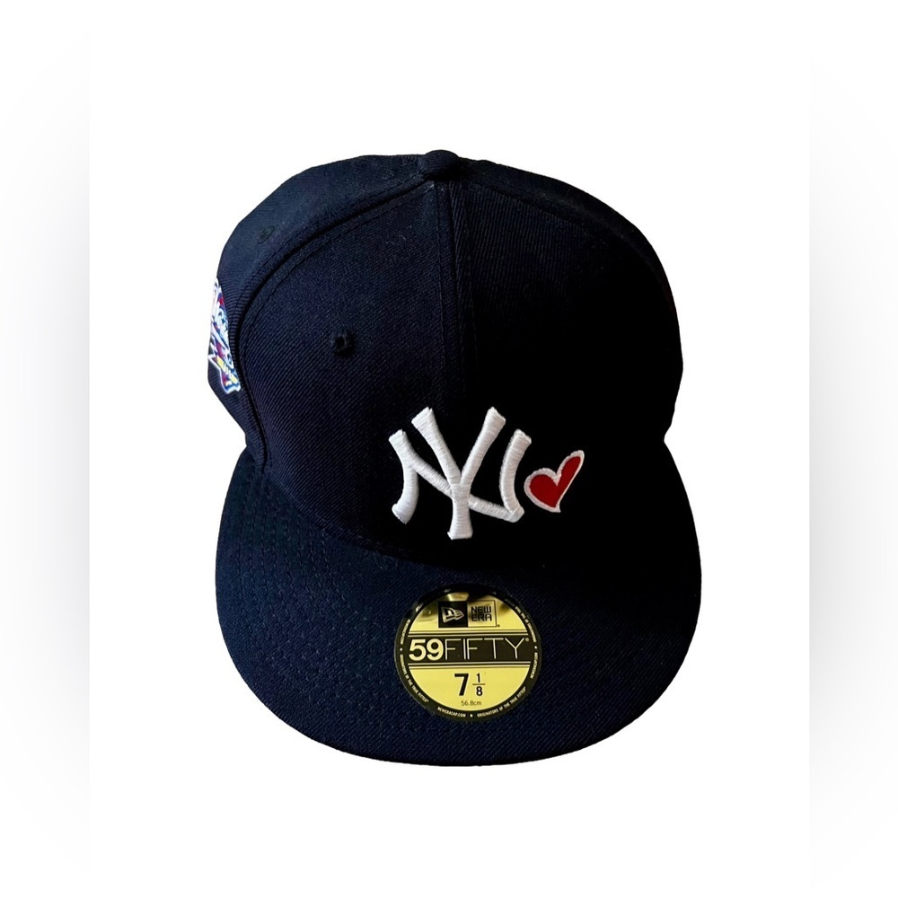 New Era 59FIFTY NY Yankees Heart 1998 World Series Fitted Hat 7-1/8 Blue Wool - Picture 2 of 8